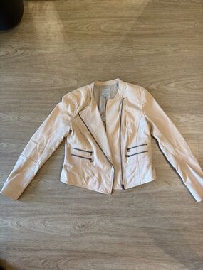 Halogen Cream Leather Moto Jacket with Asymmetrical Zip